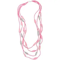 Behave – Ketting Dames –4 rijen lange Layer Ketting – Roze Zomerse Ketting – 77 cm lang