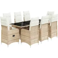 vidaXL 9-delige Bistroset met kussens poly rattan beige