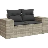 vidaXL Tuinbank 2-zits met kussens poly rattan lichtgrijs