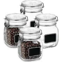 Bormioli Rocco Voorraad/weckpot - 4x - glas - transparant - krijtplaatje - 13,6 x 10,6 cm - 750 ml