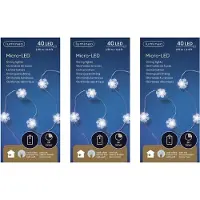 Lumineo Sneeuwvlokken lichtsnoer - 3x - wit - 40 led lampjes - 195 cm - timer - batterij - sneeuw/kerstverlichting