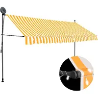 vidaXL Luifel handmatig uitschuifbaar met LED 400 cm wit en oranje