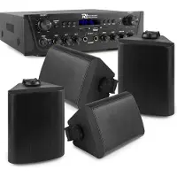 Power Dynamics Geluidsinstallatie - horeca geluidsinstallatie met Bluetooth en mp3 speler en 4 weerbestendige speakers - Zwart