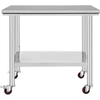 Vevor Rvs Tafel Keukentafel Commerciële Keuken Werktafel Prep Tafel met 4 Wielen Rvs 36x24 inch Zilver