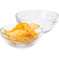 Excellent houseware Kommetje/serveer schaaltje - 12x - ontbijt/hapjes - glas - streep relief - 275 ml