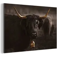 MuchoWow Wanddecoratie Metaal - Aluminium Schilderij Industrieel - Schotse hooglander - Dier - Zwart - wit - 180x120 cm - Dibond - Foto op aluminium - Industriële muurdecoratie - Voor de woonkamer/slaapkamer