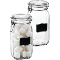 Bormioli Rocco Voorraad/weckpot - 2x - glas - transparant - krijtplaatje - 22 x 10,6 cm - 1 L