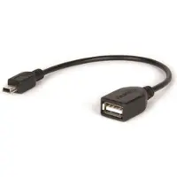 Hamlet 0.15m USB 2.0 - mini-USB 2.0 A F/M USB-kabel 0,15 m Mini-USB A USB A Zwart