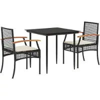vidaXL 3-delige Tuinset met kussens poly rattan zwart