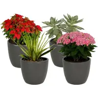 Floran 4x bloempot in kleur mat antraciet grijs keramiek voor kamerplant h13.5 x d15.5 cm- plantenpotten binnen