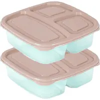 PlasticForte Vershoudbakje - 2x - 3-vaks - 1,2L - meal prep - herbruikbaar - taupe - vaatwasser bestendig - magnetron bakjes
