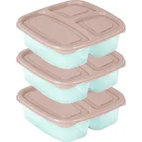 PlasticForte Vershoudbakje - 3x - 3-vaks - 1,2L - meal prep - herbruikbaar - taupe - vaatwasser bestendig - magnetron bakjes