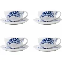 Heinen Delfts Blauw Kop en schotel Paauw Blauw - Porselein - 150 ml - 4 stuks