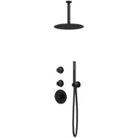 Guido Gusto Thermostatische inbouw regendouche mat zwart drie-knops onder bediening met plafondarm 20cm douchekop