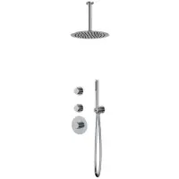 Guido Gusto Thermostatische inbouw regendouche chroom drie-knops onder bediening met plafondarm 25cm douchekop
