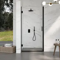 FortiFura Galeria Douchedeur - 100x200cm - scharnieren - deurgreep - vlak - helder veiligheidsglas - Mat zwart SW1122549/SW1122561