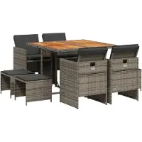 vidaXL 9-delige Tuinset met kussens poly rattan grijs