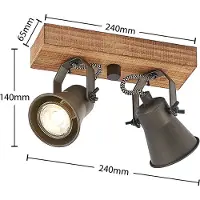 LINDBY Grandesa plafondspot, 2-lamps Grandesa, dimbaar, hout donker, Woon-/ Eetkamer, Hout, Vintage, halogeen spot