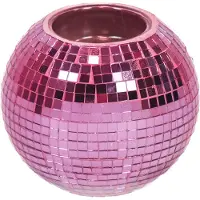 Housevitamin Kaarshouder - Theelichthouder - Disco - Waxinelicht - Glas - Roze - 10,5x10,5x8,5cm.