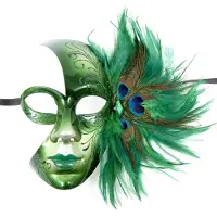 Funny fashion Oogmasker venetiaans met veren (groen en blauw)