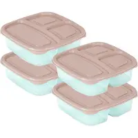 PlasticForte Vershoudbakje - 4x - 3-vaks - 1,2L - meal prep - herbruikbaar - taupe - vaatwasser bestendig - magnetron bakjes