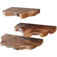 Meubelplaats Wandplank teakhout set van 3 – Massief teakhout – live edge – Houten wandplanken – Naturel – Landelijk – 35/45/55 cm