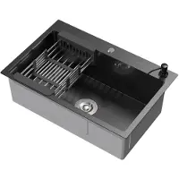 ML-Design Inbouwspoelbak 68x45 cm antraciet met afvoerplug en zeepdispenser Spoelbak in roestvrij staal ML design