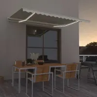 The Living Store Buitenuitrusting - Zonneluifel - Luifel handmatig uittrekbaar met LED 400x300 cm crèmekleurig - Terrasoverkapping - Aluminium Luifel - Led Verlichting