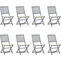 The Living Store Acacia Hout - Tuinstoelen - Tuinstoelen 8 st inklapbaar met kussens massief acaciahout - Grijs - Outdoor Meubilair - Lounge Stoelen