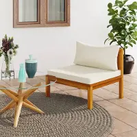 The Living Store Lounge Bank - Tuinbank - Middenbank sectioneel met crèmewitte kussens acaciahout - Acacia Hout - Buitendrank - Outdoor Furniture