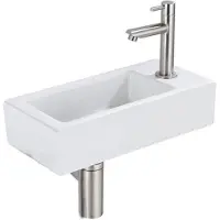 FortiFura Fuente fonteinset – rechthoekig – 36x18.5x9 cm – solid surface wit – kraan RVS SW696237/SW696217/SW705498/SW696207