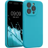 Kwmobile telefoonhoesje geschikt voor Apple iPhone 15 Pro - TPU backcover met siliconen coating - Smartphone case in ijsblauw