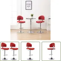 The Living Store Barkruk Wijnrood - Kunstleren bekleding - Verchroomd stalen frame - 43 x 47 x (98-119) cm