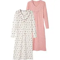 Damart - Set van 2 nachthemden van zuiver gekamd jersey katoen - Dames - Roze - 46-48 (L)