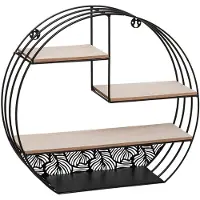 Atmosphera Mirna Wandplank - Zwart Metaal en Hout, 39 x 10 x 36 cm