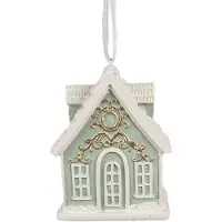 Clayre & Eef Kersthanger Gingerbread house 6x4x8 cm Groen Kunststof Kerstboomversiering Groen Kerstboomversiering