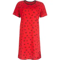 Temptation Dames Nachthemd - Bigshirt - Slaapkleed - Korte Mouwen - 100% Katoen - Rood - Maat S