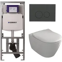 Villeroy & Boch Subway 2.0 Toiletset - inbouwreservoir - diepspoel wandcloset - directflush - slimseat - bedieningsplaat mat antraciet - ronde knoppen - wit 0701131/SW1102376/ga26028/ga91964/