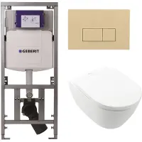 Villeroy & Boch Villeroy Boch Subway 2.0 DirectFlush Toiletset - geberit reservoir - bedieningsplaat beige - rechthoekige knoppen - softclose - wit 0701131/SW1102366/0124060/ga26028/