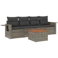 vidaXL 5-delige Loungeset met kussens poly rattan grijs