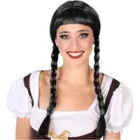 Atosa Verkleedpruik Dames Hannah - Zwart - Met lange vlechtjes - lang haar - Duits - Oktoberfesta - carnaval