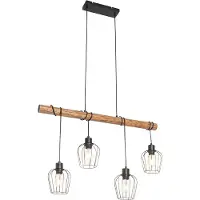 QAZQA Smart hanglamp zwart met hout incl. 4 Wifi A60 - Stronk