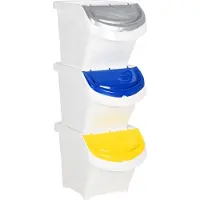 The Living Store Afvalbakken - Stapelbare Afvalbakken - Afvalbakken met deksels stapelbaar 3 st PP 78 L wit - Plastic Afvalbakken - Wit Afvalbakken - Afvalsortering