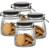 Urban Living Weckpot/inmaakpot - 4x - 1L - glas - met beugelsluiting - mat zwarte deksel
