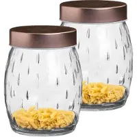 Urban Living Voorraadpot/bewaarpot Beau - 2x - 1.2L - glas - koperen deksel - D13 x H15 cm