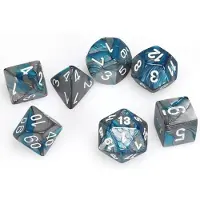 Chessex Gemini Mini-Polyhedral Steel-Teal/white Dobbelsteen Set (7 stuks)
