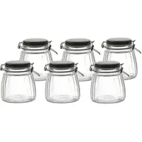 Urban Living Voorraadpot/bewaarpot - 6x - 1L - glas - met beugelsluiting - mat zwarte deksel - Voorraadpot