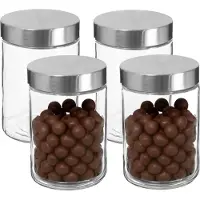 Secret De Gourmet Voorraadbus/voorraadpot - 4x - 1,2L - glas - RVS deksel - 750 ml - met luchtdichte deksel