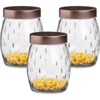 Urban Living Voorraadpot/bewaarpot Beau - 3x - 1.2L - glas - koperen deksel - D13 x H15 cm
