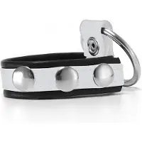 Black Label - Leren Cockstrap met Metalen Penisring - Zwart/Wit